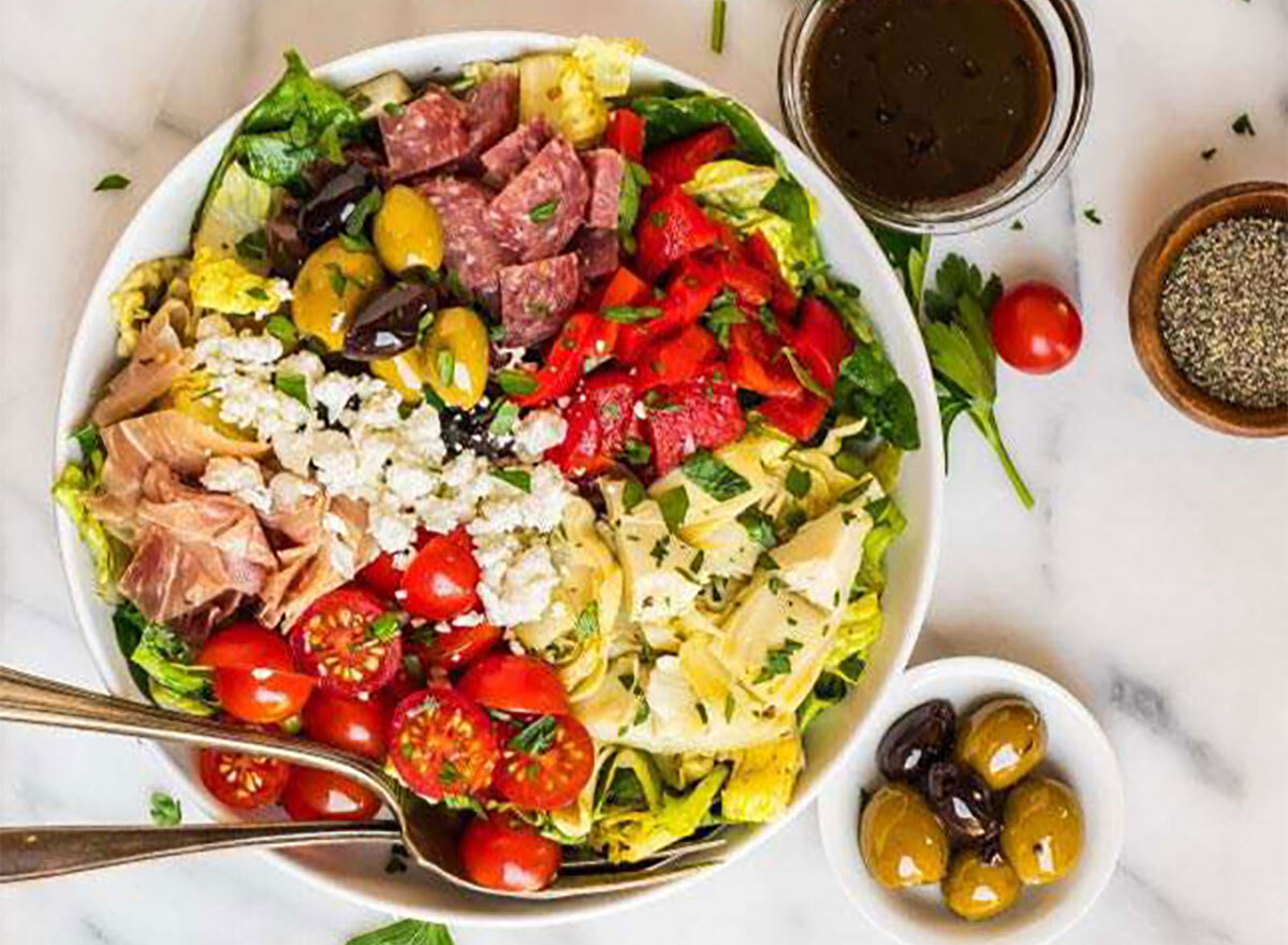 antipasto salad with olives and dressing