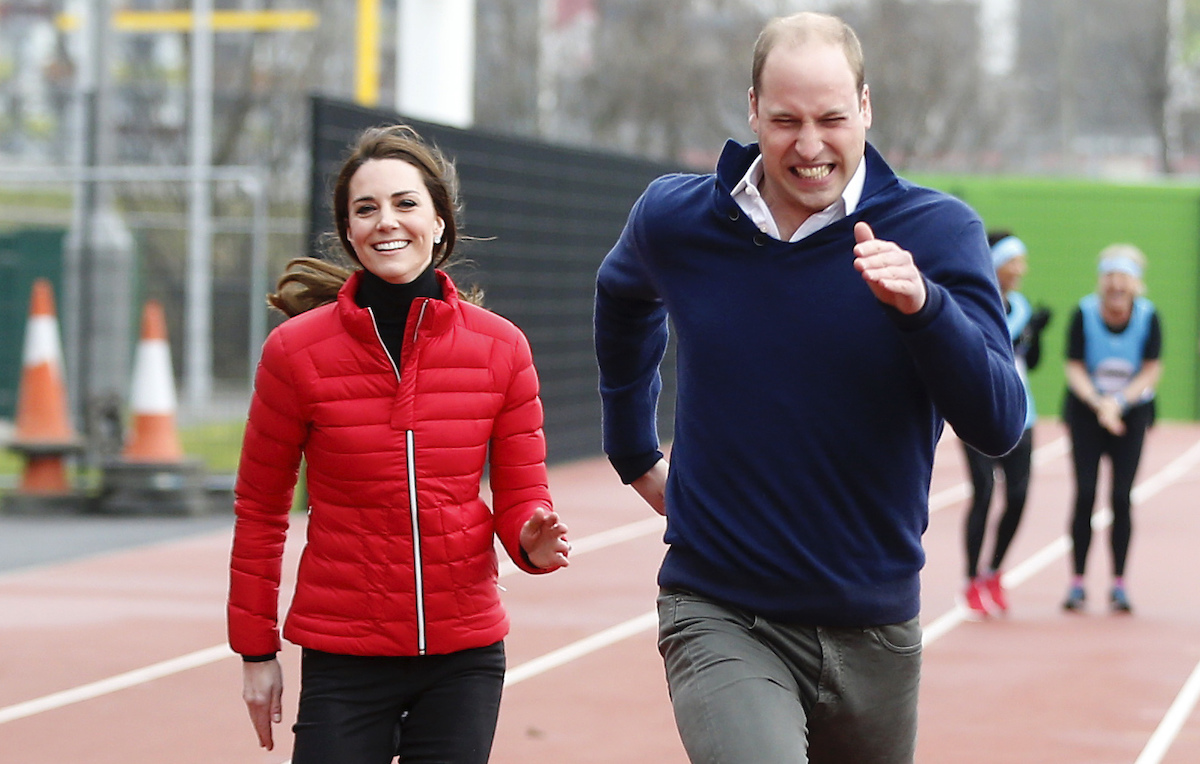 Catherine, Duchess of Cambridge, and Prince William, Duke of Cambridge race during a Marathon Training Day with Team Heads Together at the Queen Elizabeth Olympic Park on February 5, 2017 in London, England.