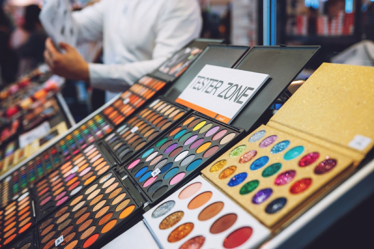 close up of makeup samples at a store