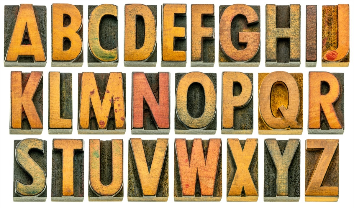 English alphabet in wood type