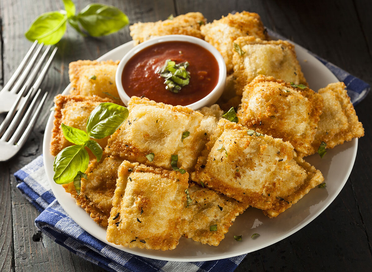 Ravioli fried in bread crumbs