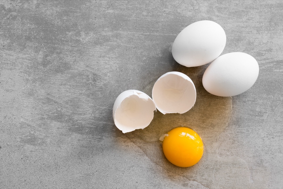 cracked eggs on a table, weird state records