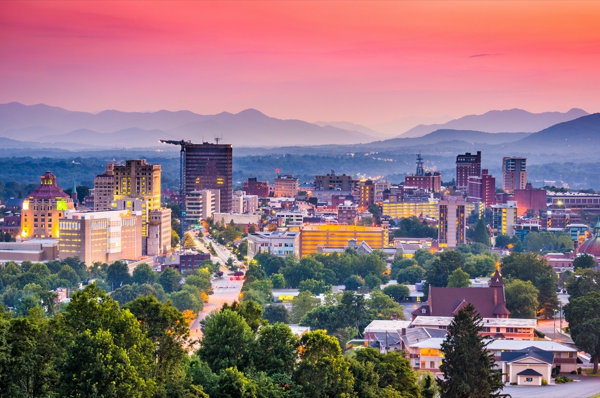 city skyline of Asheville, North Carolina at twilight