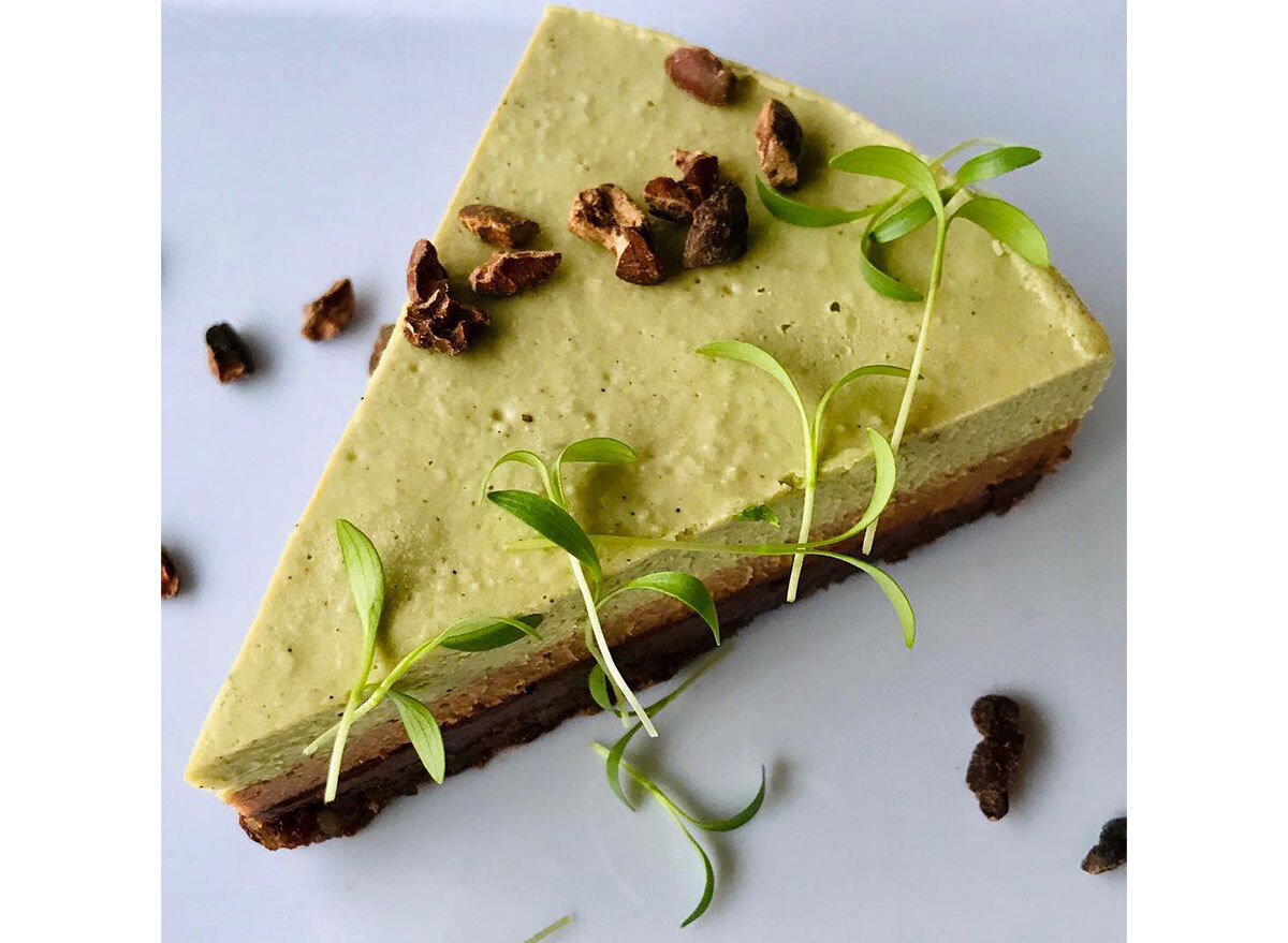 slice of matcha mint cheesecake