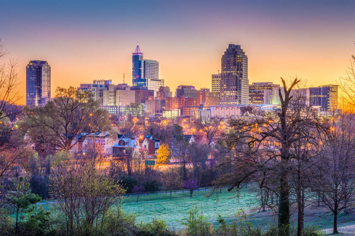 city skyline of Raleigh, North Carolina at dusk