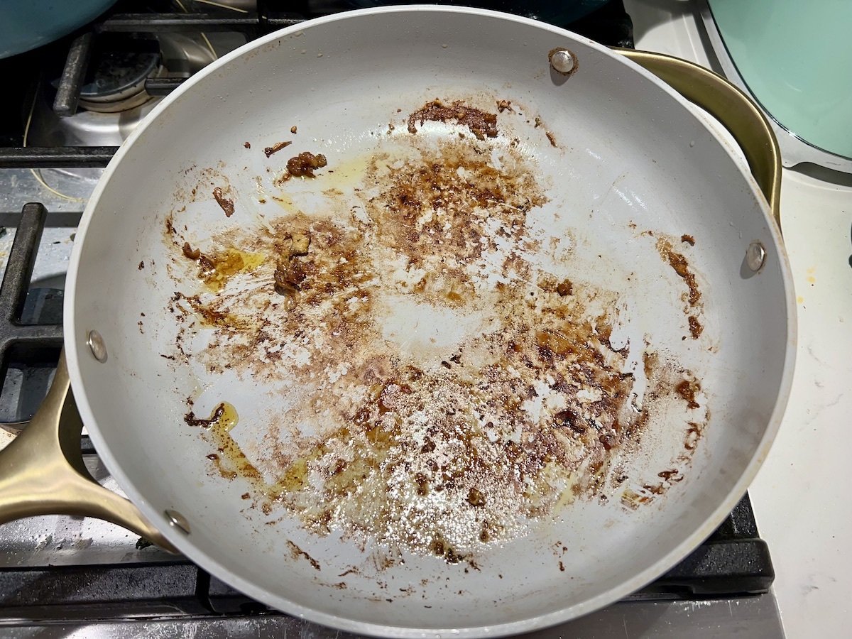 dirty pan on a stovetop