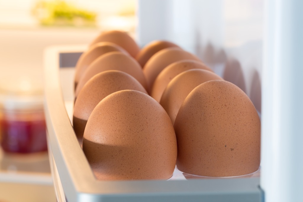 brown eggs in a fridge