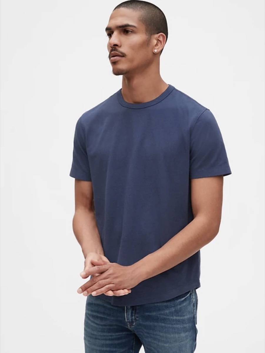 young man in blue t-shirt