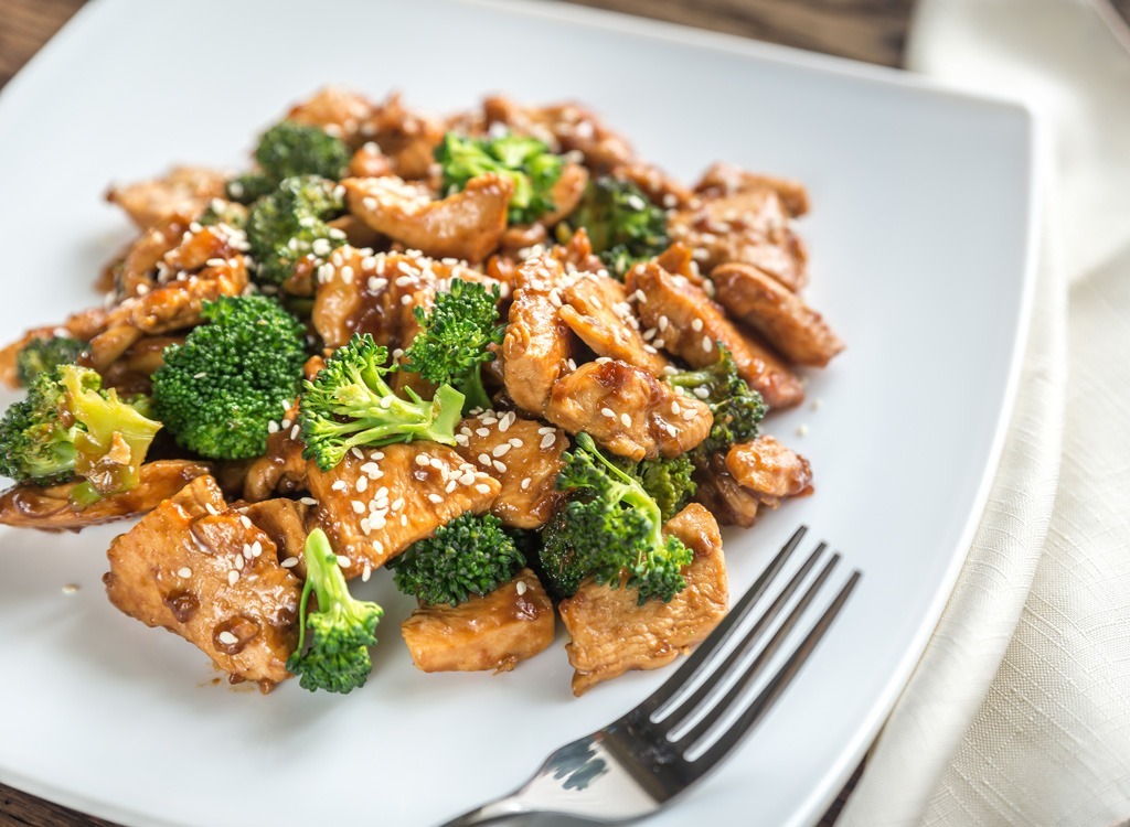 chicken and broccoli on white plate