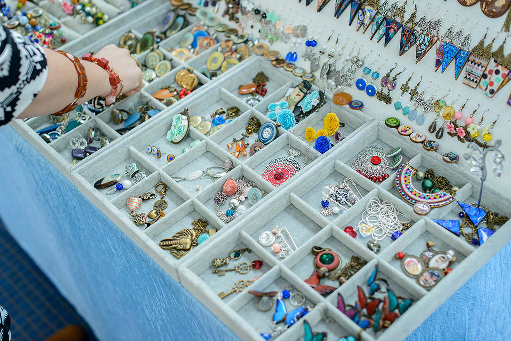 selection of rings at a thrift store