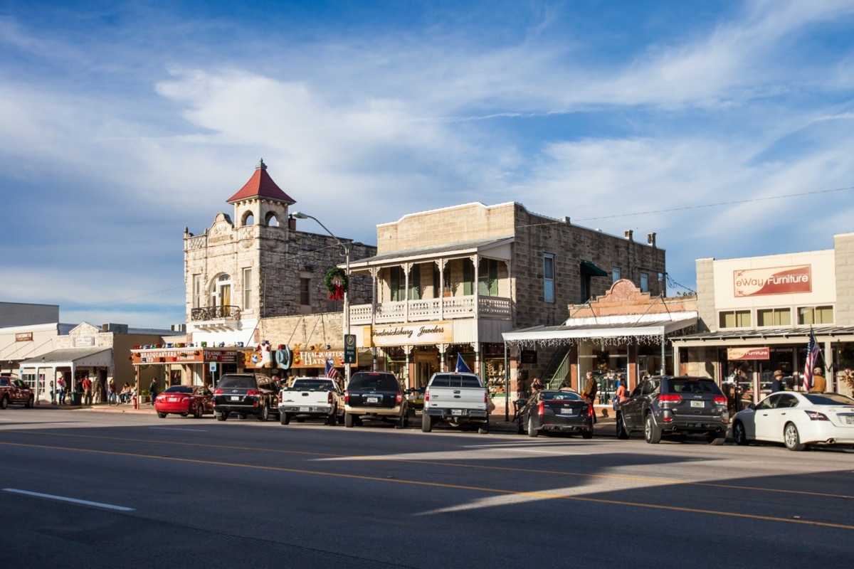 main street fredericksburg with shops lined up