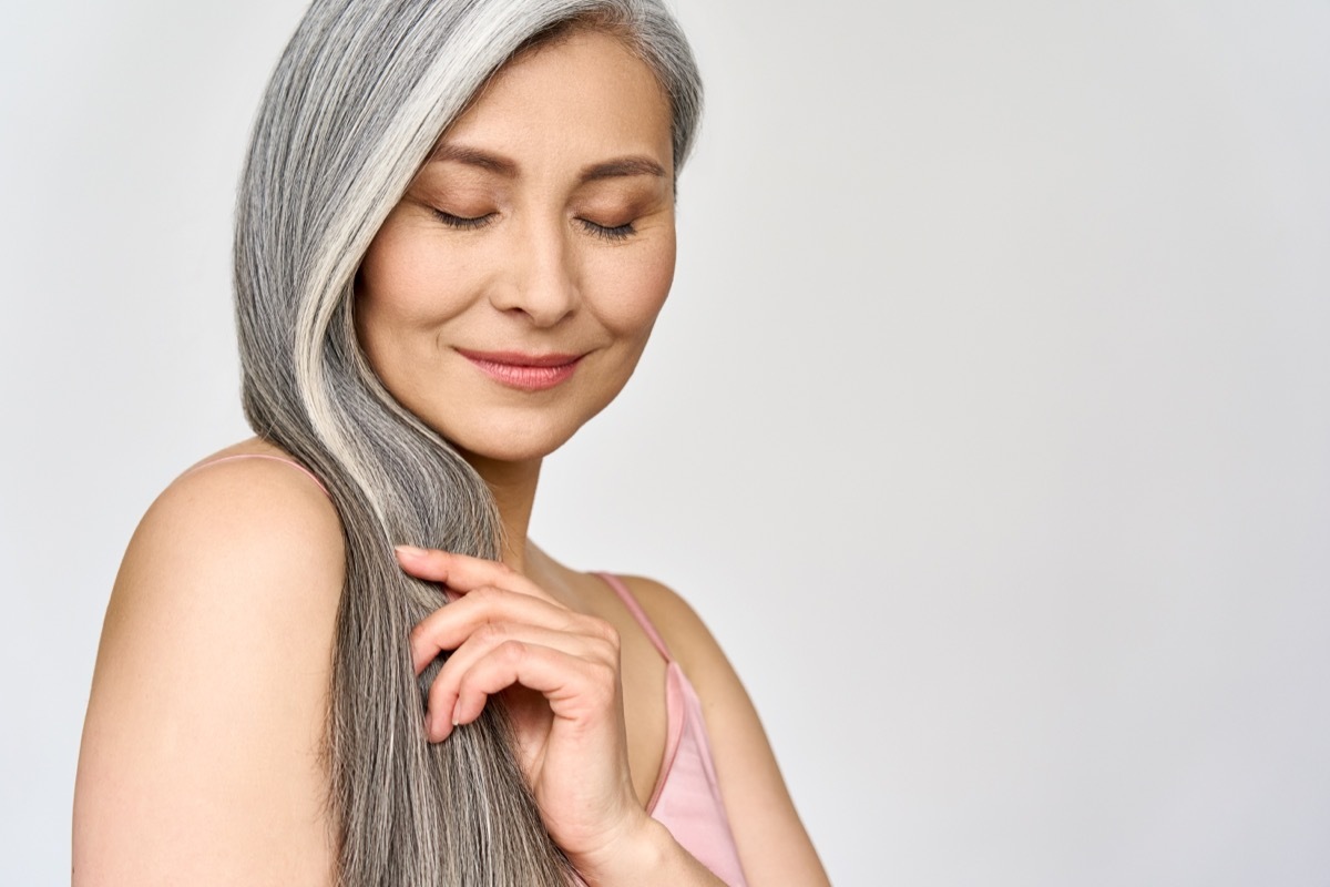 woman with long gray hair