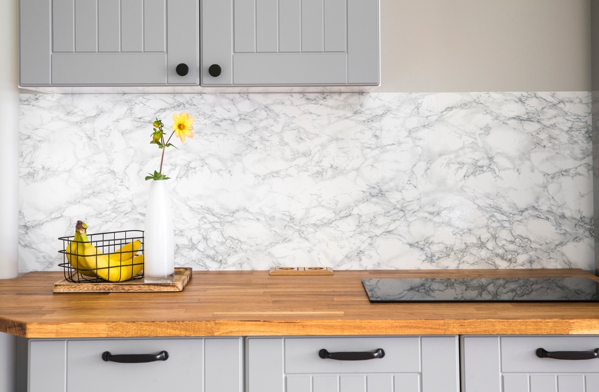 butcher block, wood counter, in kitchen