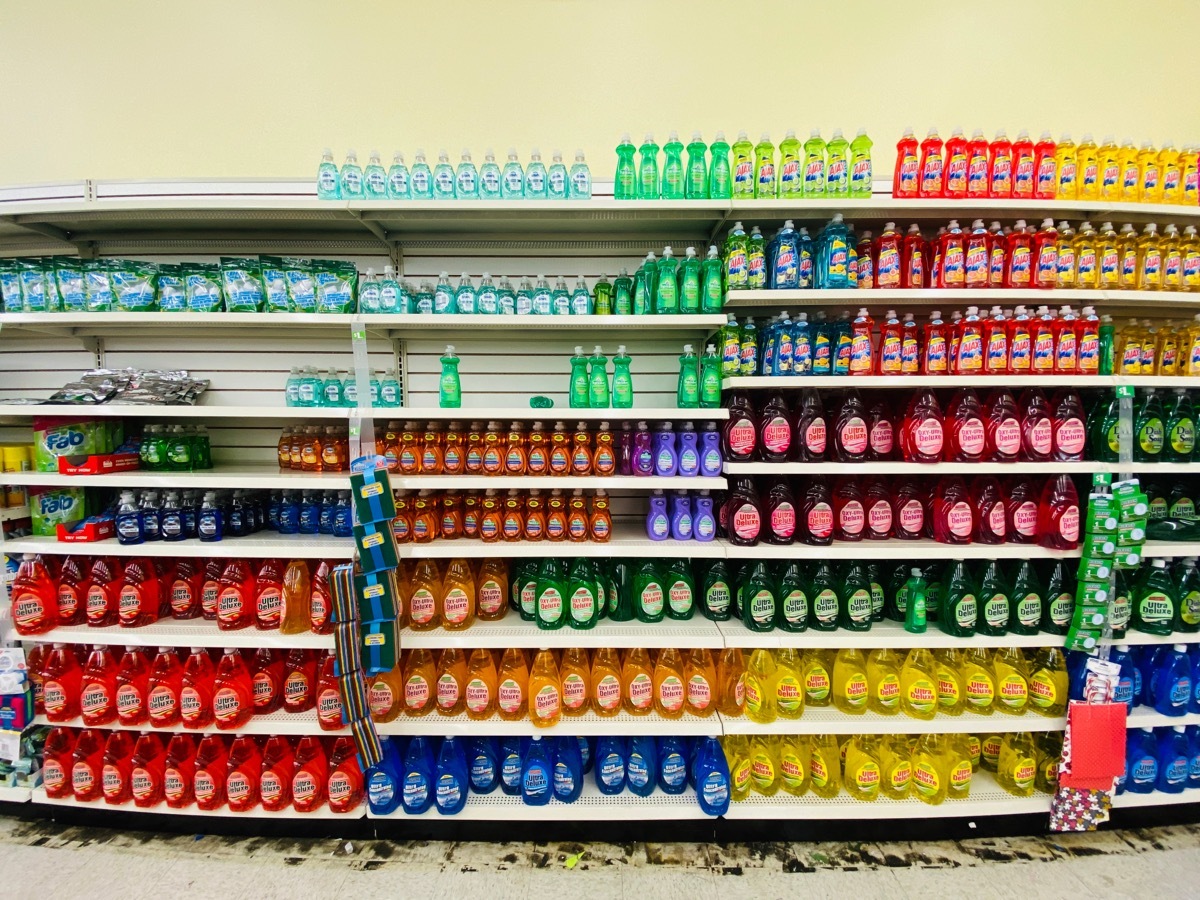 dollar tree shelves with dish soap