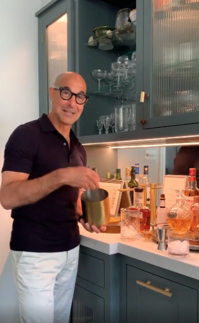 Stanley Tucci bartending on Instagram