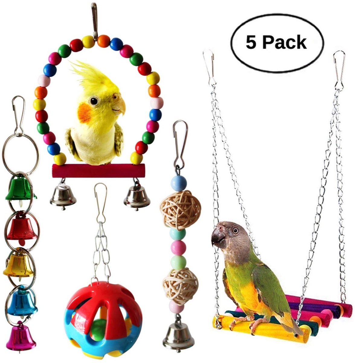 Bird toy and hammock set with parakeets 