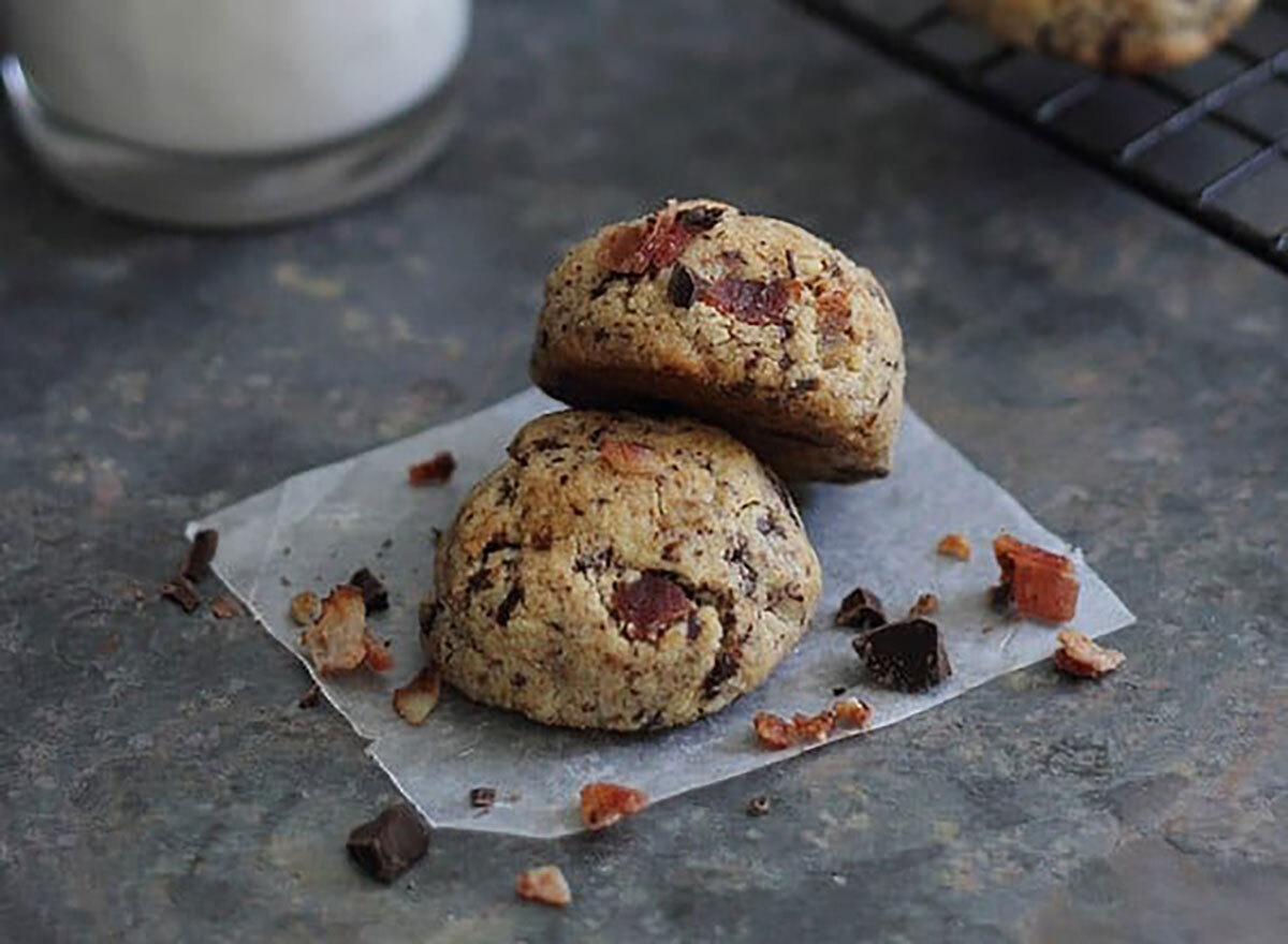 bacon chocolate chip cookies on wax paper