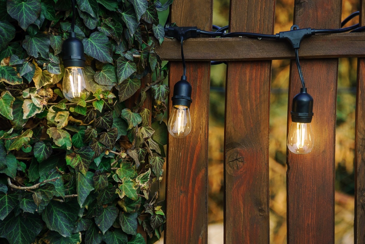 String lights on a fence