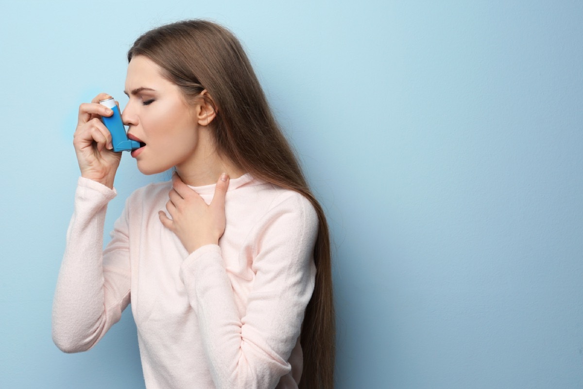 Woman Using Her Inhaler Fall Weather Health