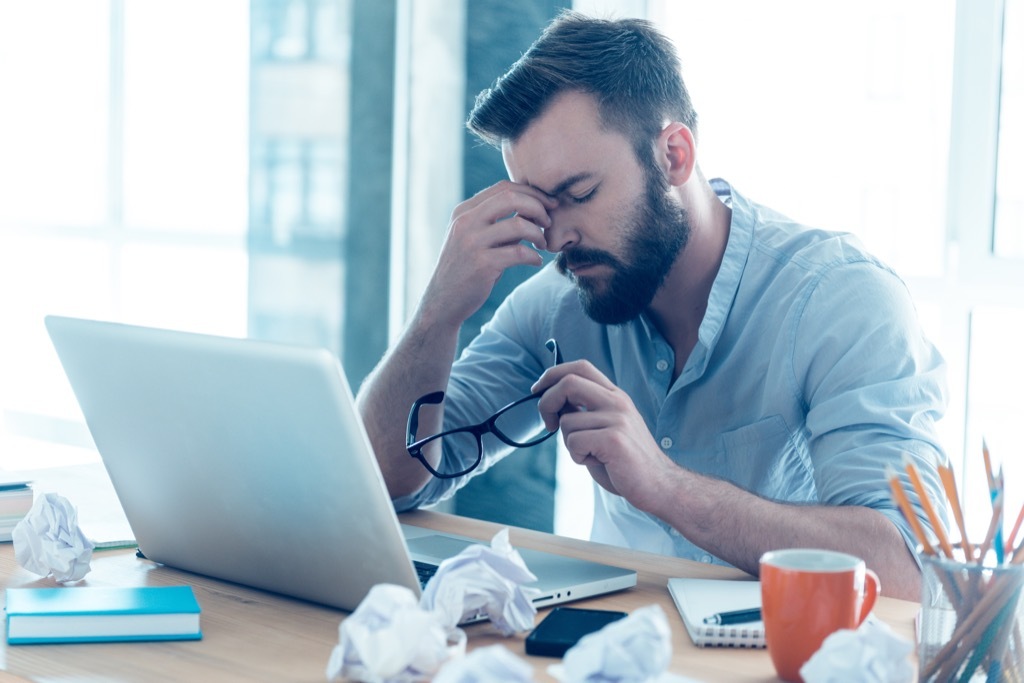 Frustrated man who would appear to be in the wrong job.