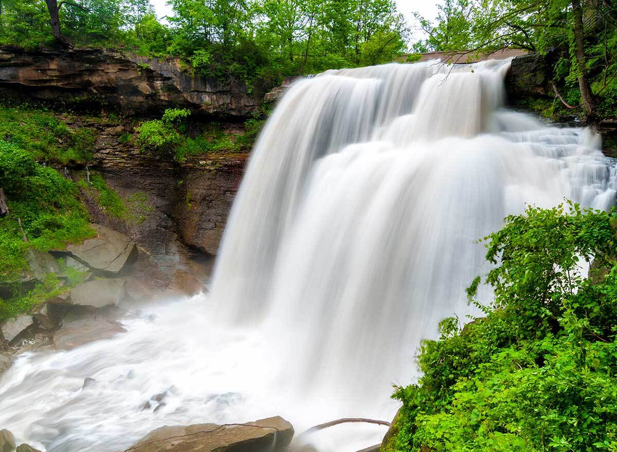 waterfalls in lush foliage