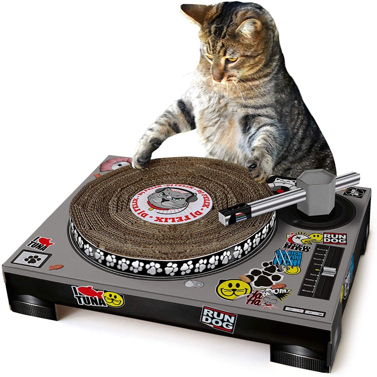 Cat using turntable scratch pad, pet gifts from Amazon