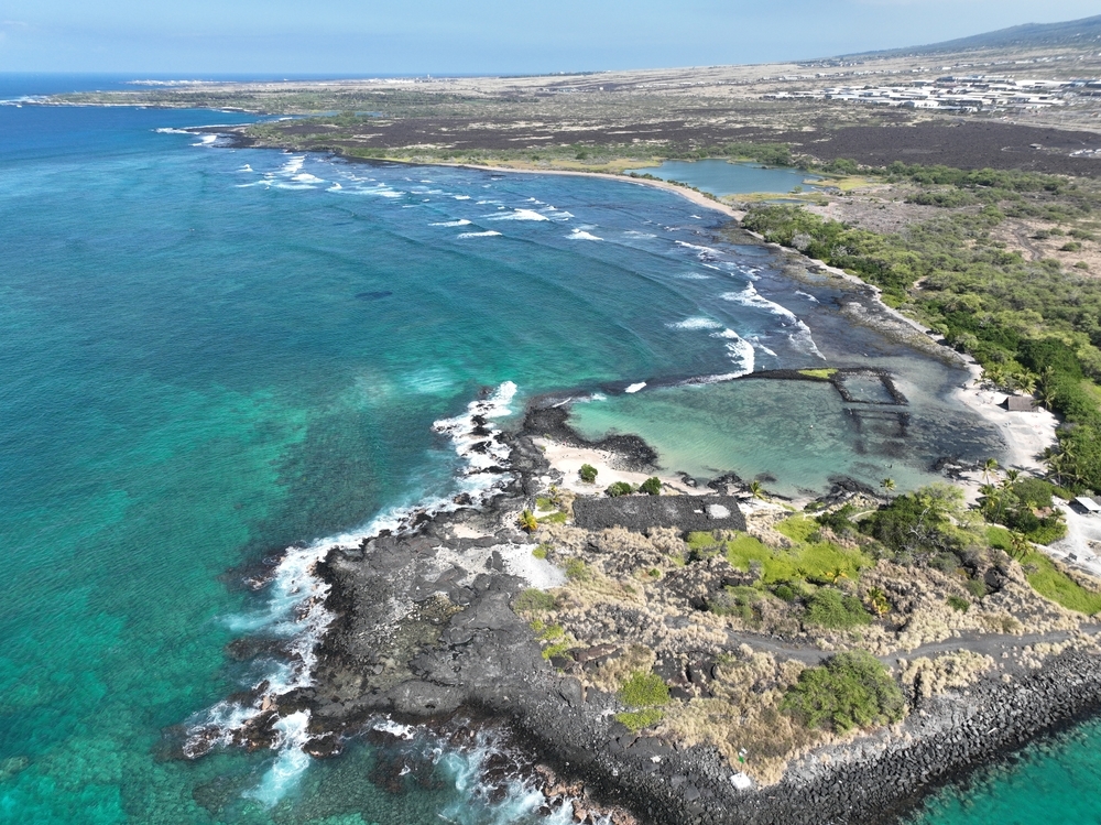 An aerial view of Kaloko Honokohau National Historic Park in Hawaii