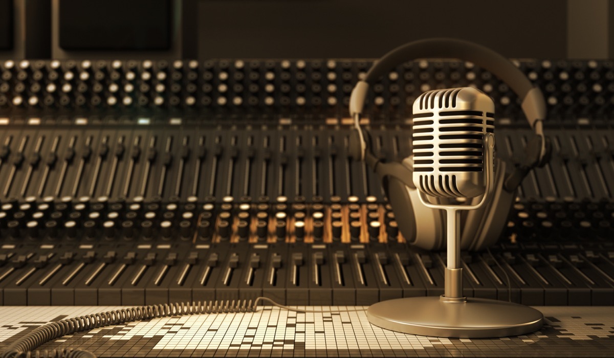 Microphone and headset in a recording studio