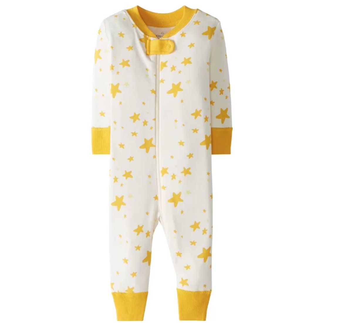 white and yellow zipper pajamas with stars