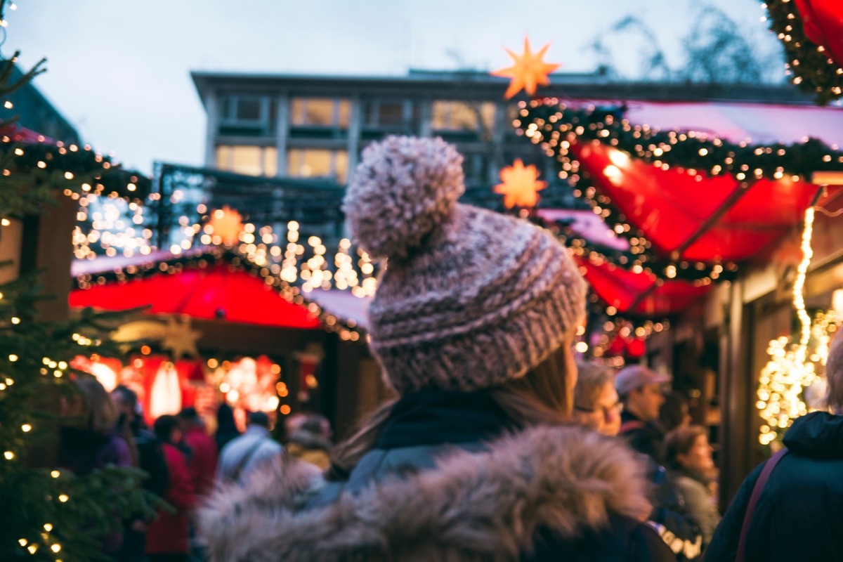 Christmas market stalls and shopping in Cologne, Germany - Köln