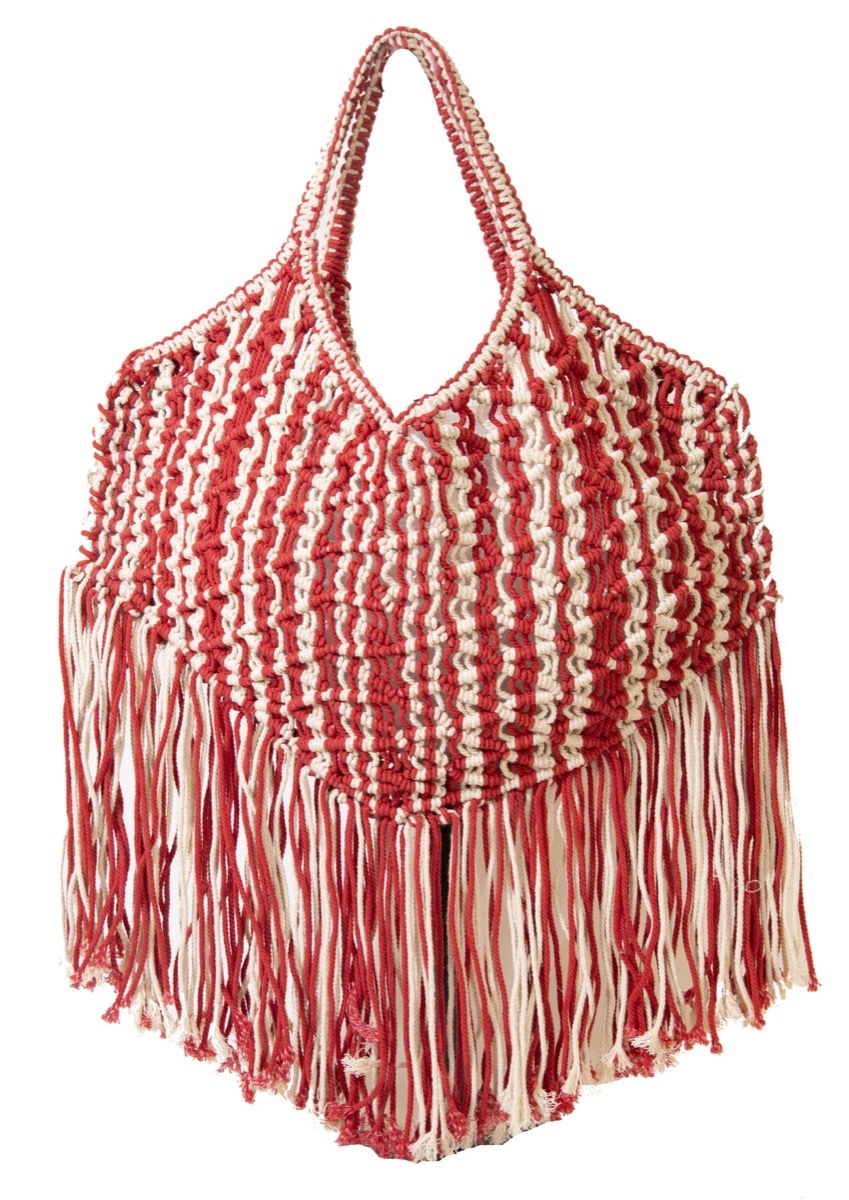 red and white fringe bag