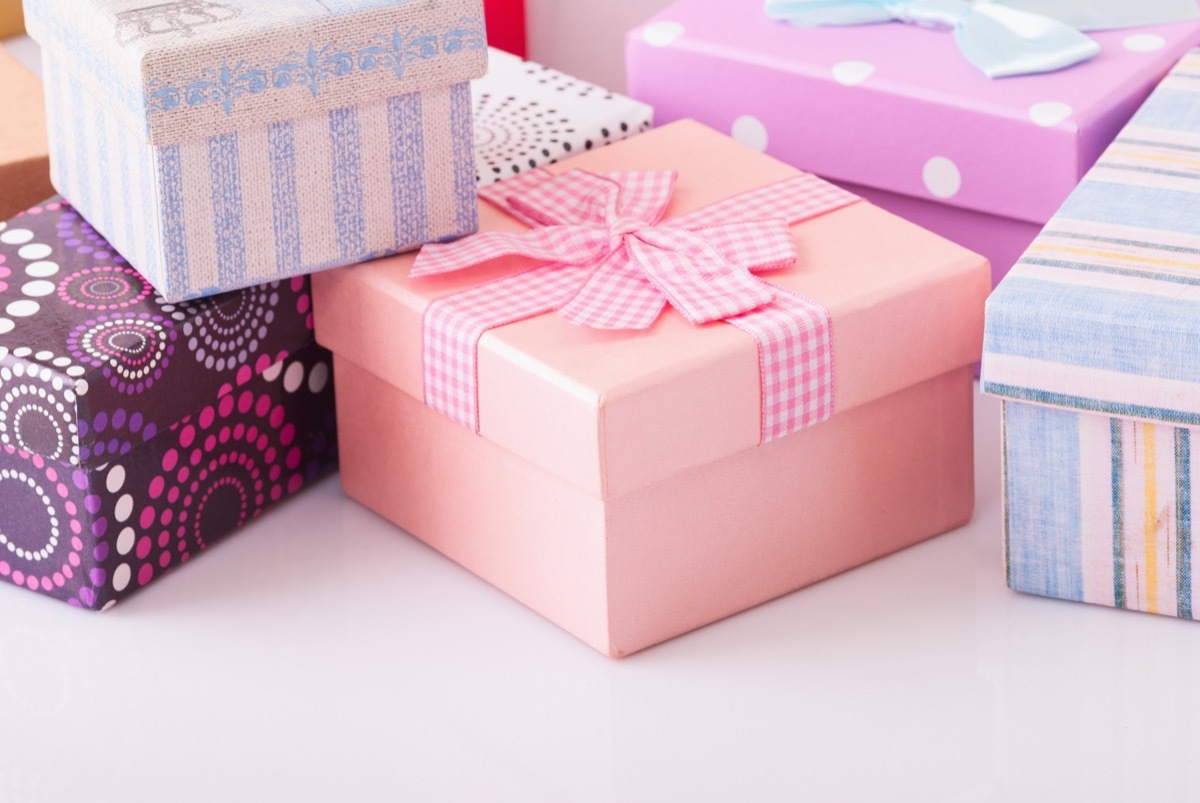 Wrapped gifts on white table