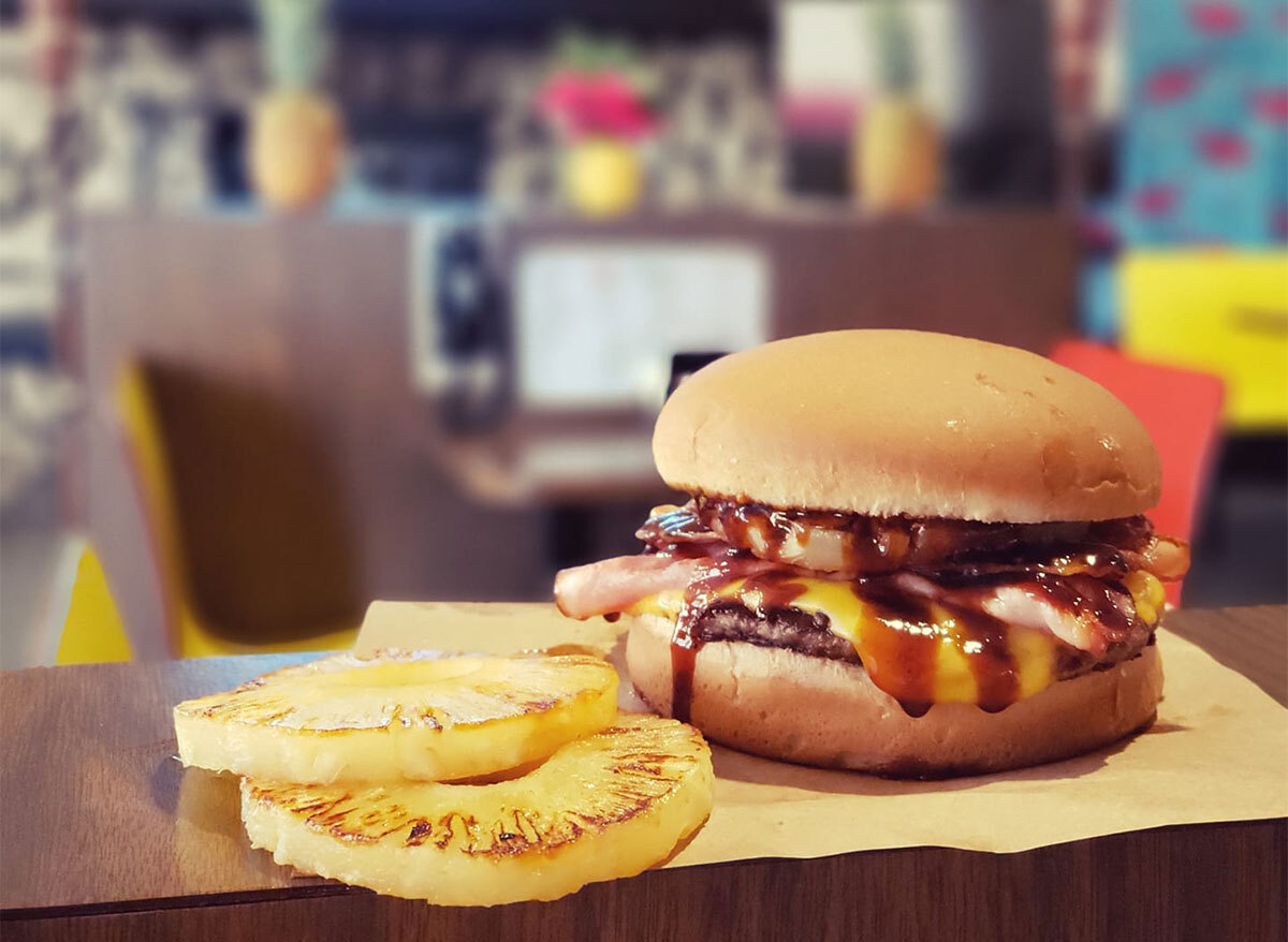 burger and grilled pineapple from macs drive in nebraska