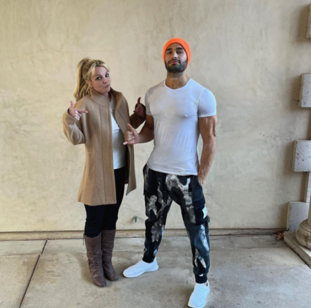 Britney Spears and Sam Asghari posing for an Instagram photo