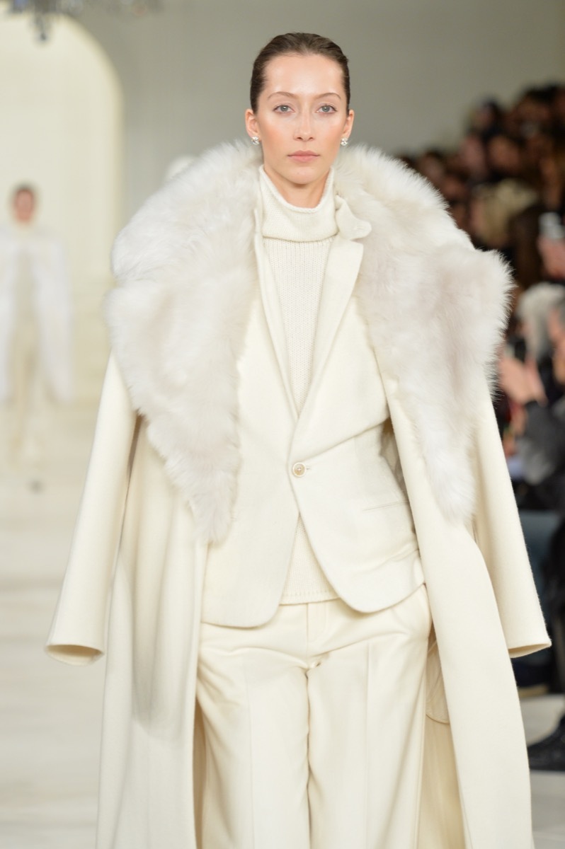 NEW YORK, NY - FEBRUARY 13: A model walks the runway at the Ralph Lauren fashion show during Mercedes-Benz Fashion Week Fall 2014 on February 13, 2014 in New York City.