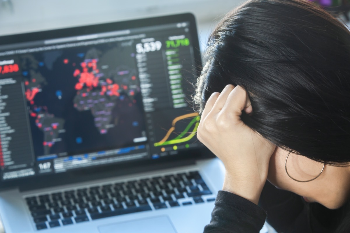 Coronavirus outbreak: A woman reading news/updates about coronavirus and getting anxiety/depression