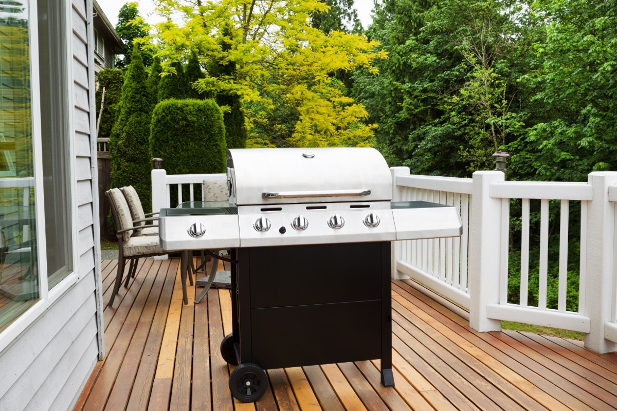 grill on wooden deck