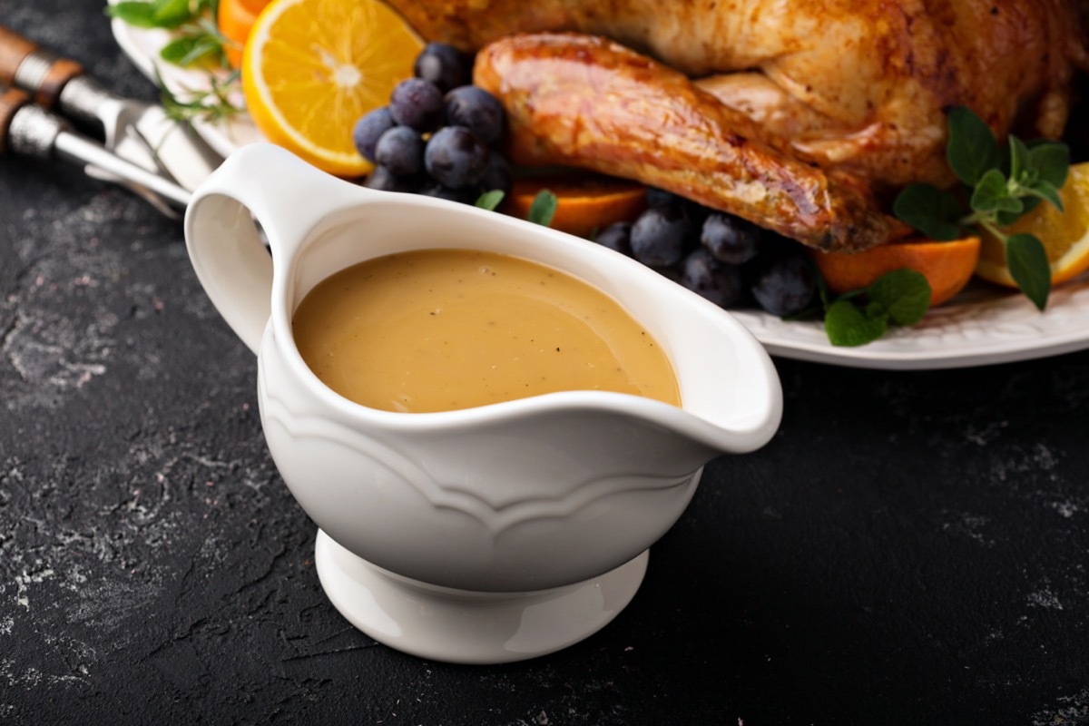 white dish of gravy