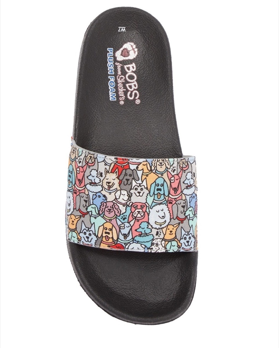 multicolored dog slides, affordable sandals