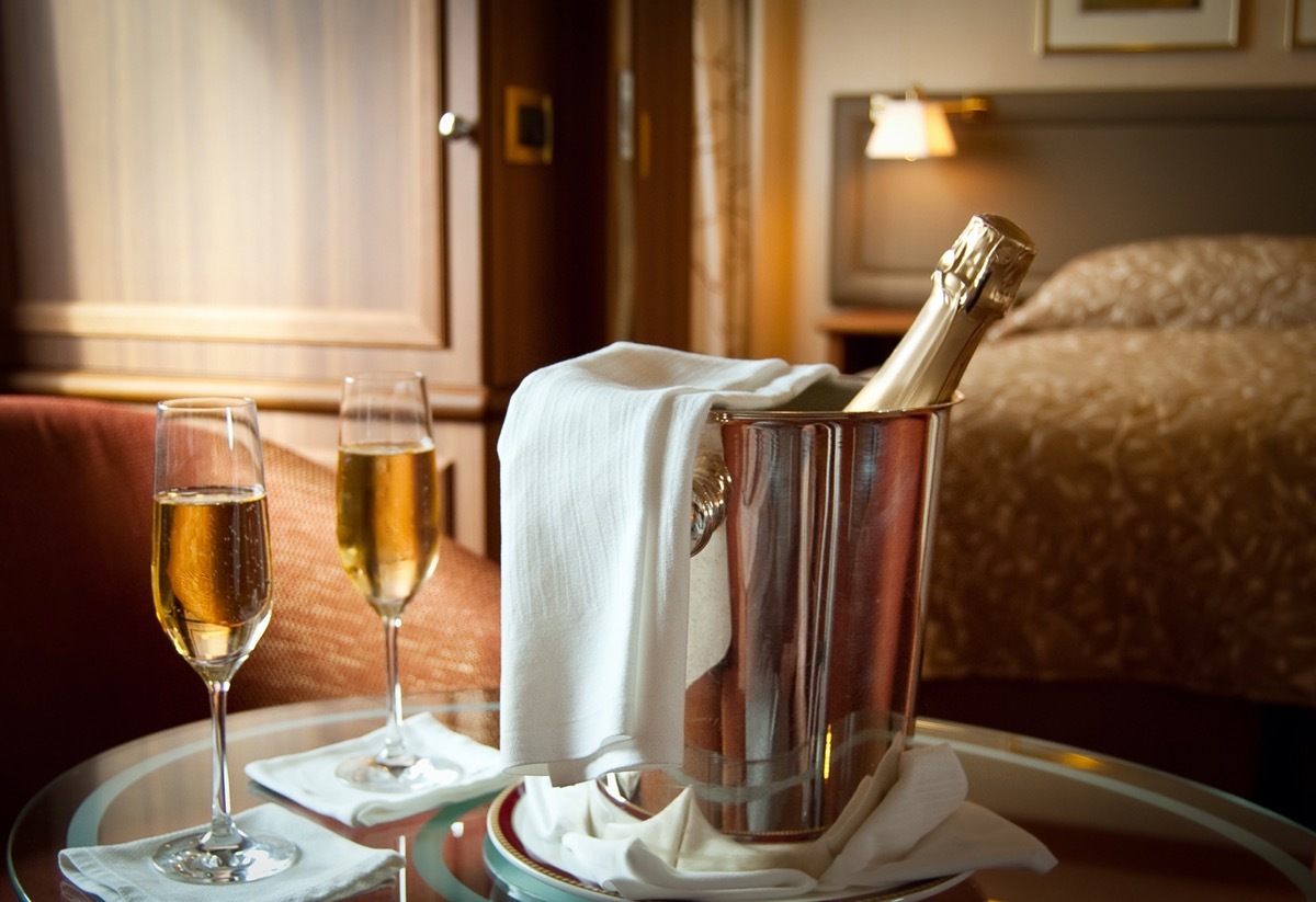 champagne bottle in hotel room