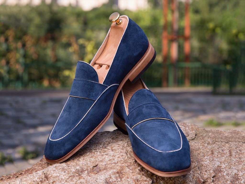 blue suede loafers