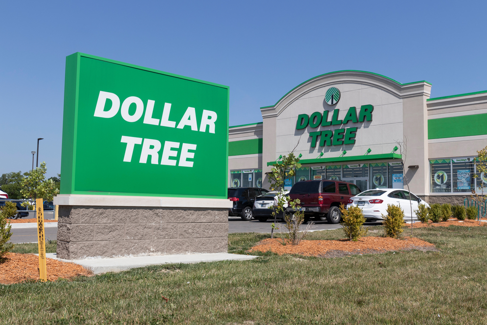 The exterior signage of a Dollar Tree store