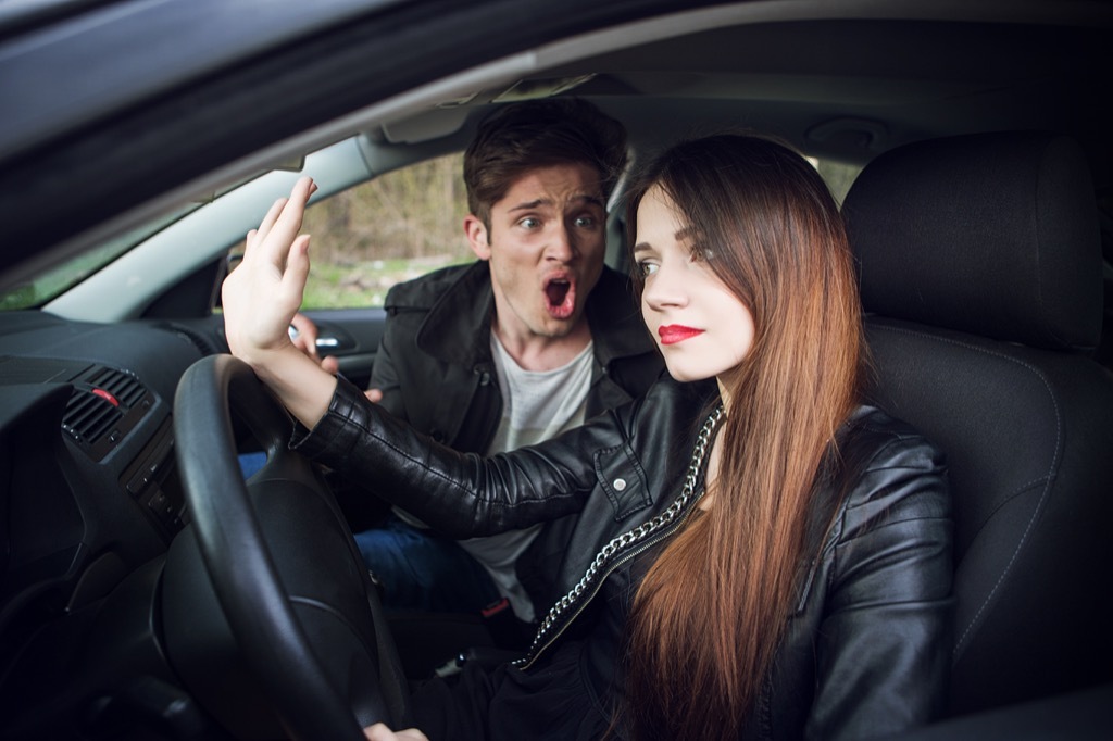 Couple is fighting in the car