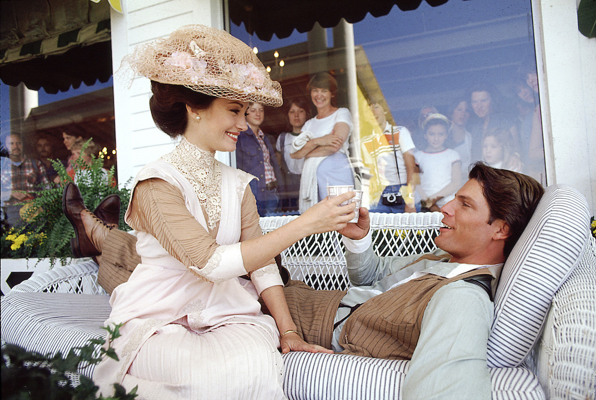 Jane Seymour and Christopher Reeve on the set of 