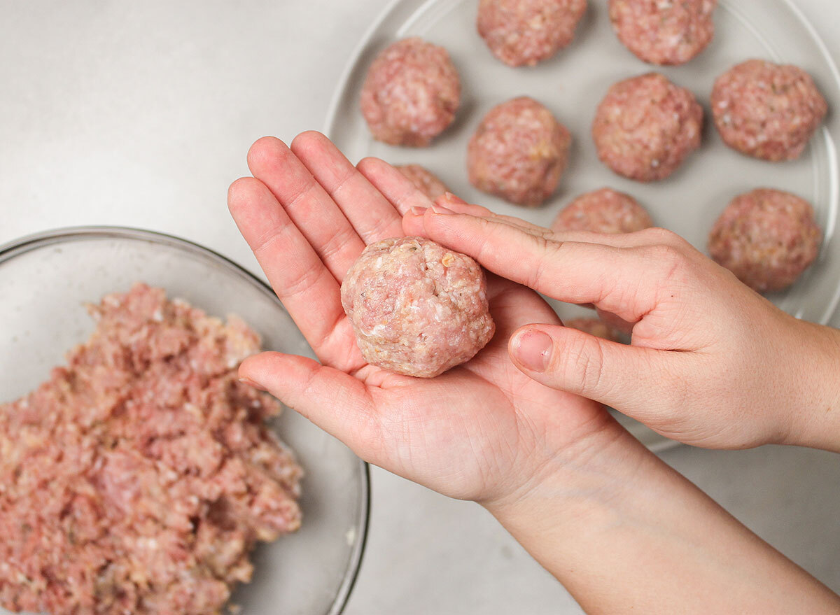 rolling meatballs