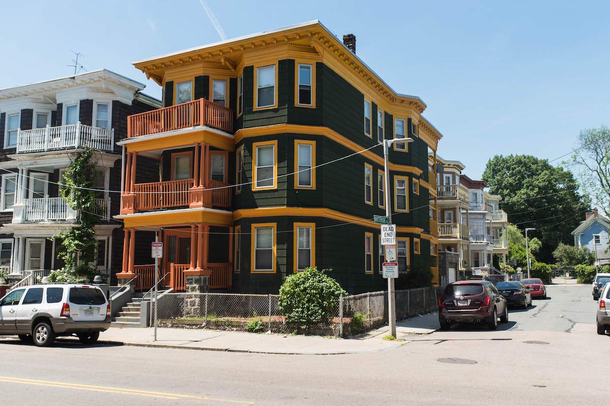 Real estate background photo from Dorchester showing multifamily homes and housing.