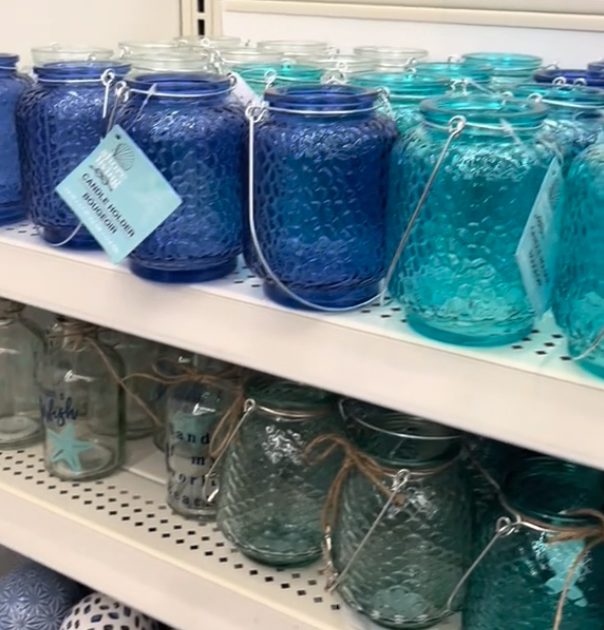 Display of blue candle holders