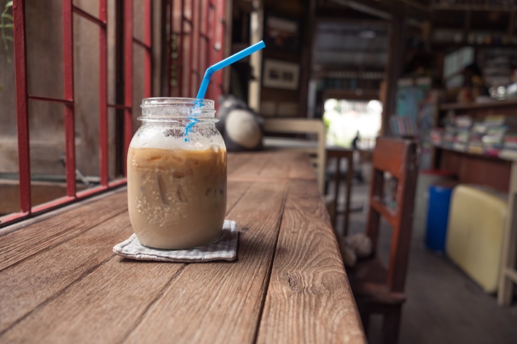 iced coffee with a straw