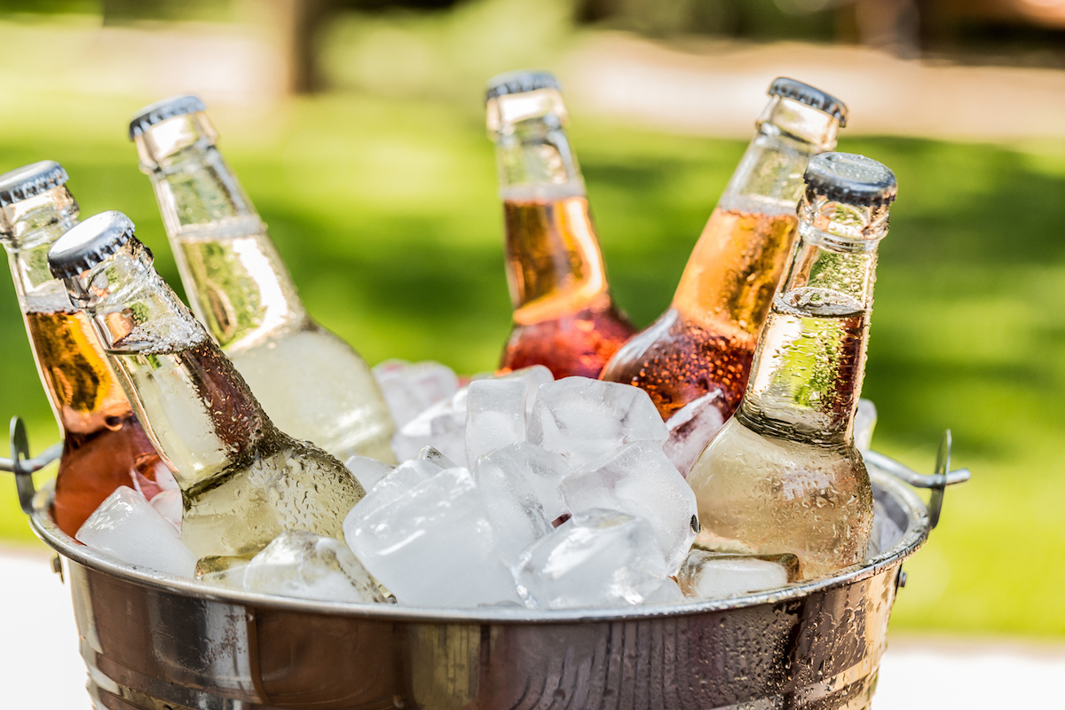 Wine cooler Bottles with Ice in a Bucket