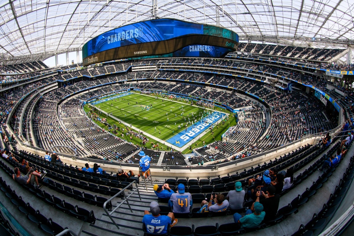 A general view of the SoFi Stadium prior to an NFL football game between the Miami Dolphins and the Los Angeles Chargers, Sept. 10, 2023, in Inglewood, Calif.